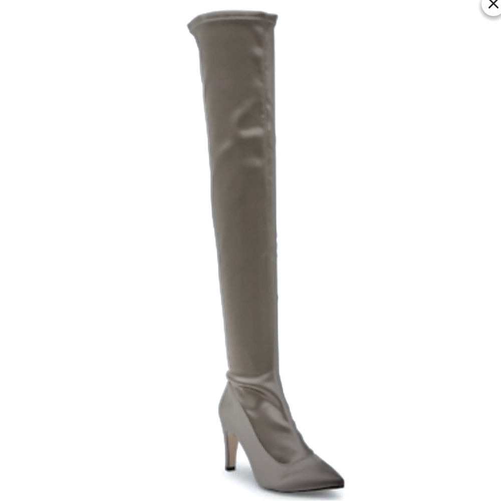 FREE PEOPLE GRAY SATIN OVER-THE-KNEE BOOTS